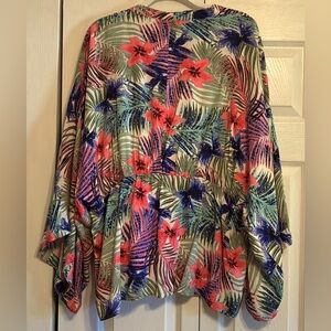Style Envy tropical Kimono Coverup with vibrant colored floral & palm franz